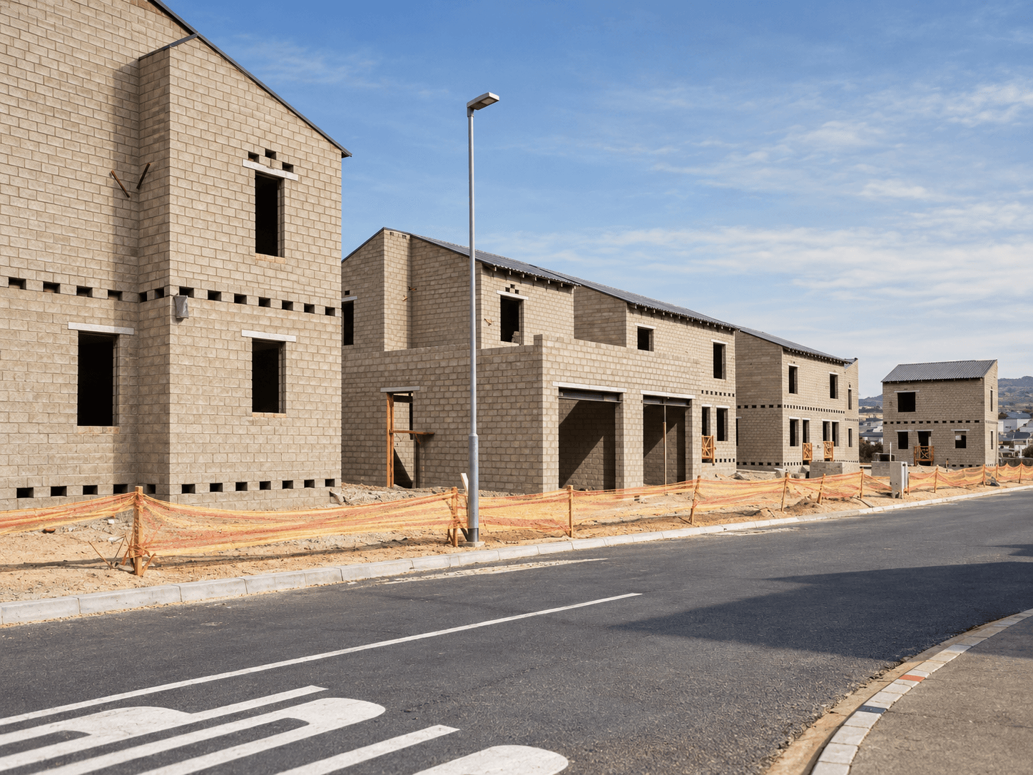 Masonry buildings under construction